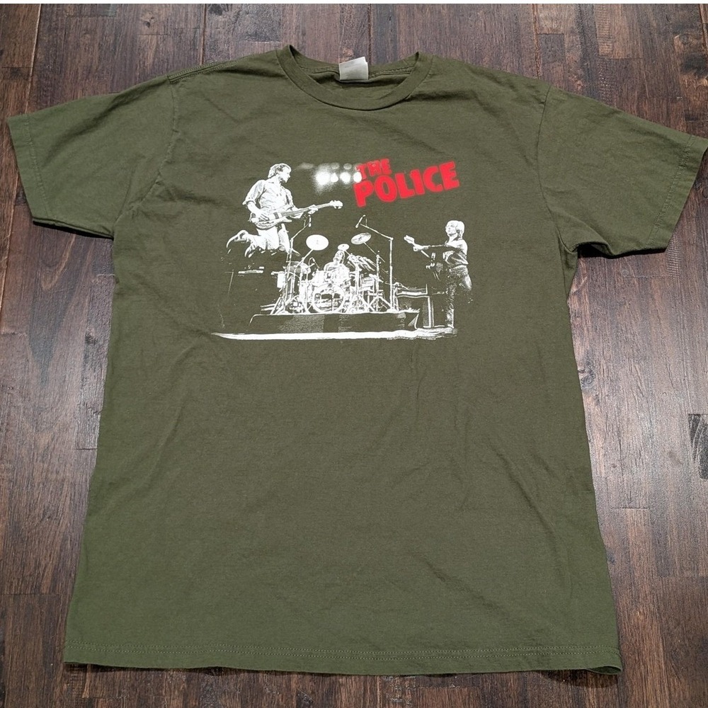 Vintage 2007 Bay Island The Police 2008 Tour T-Shirt Mens XL Olive Green Band